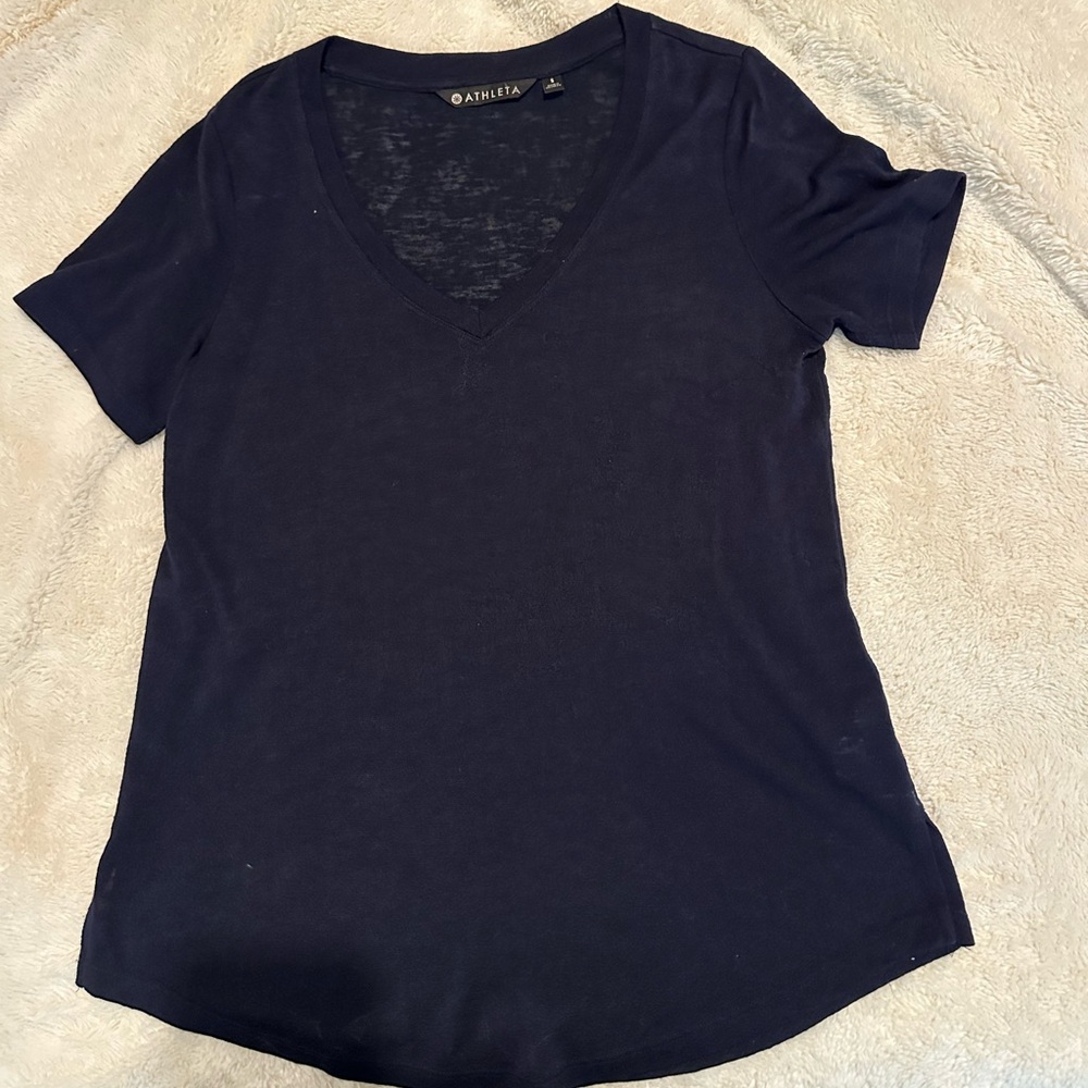 Athleta Navy Blue V-Neck Lightweight T-shirt size S